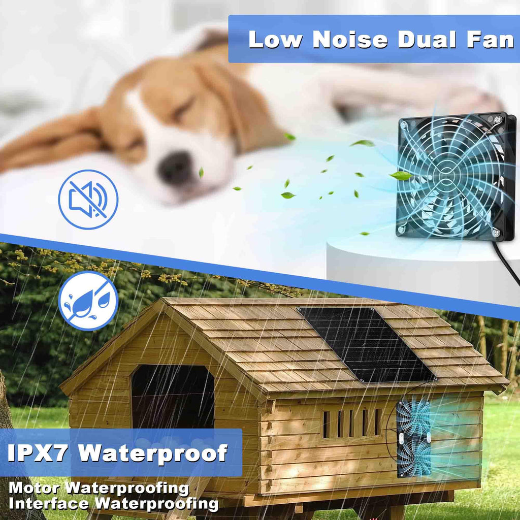 Solar Fan 30W Solar Powered Fan | Panel with 2 IPX7 Weatherproof Fans 5In Fans, Suitable for air Ventilation & Circulation in Outside Chicken Coops, Greenhouses, Sheds, Pet Houses