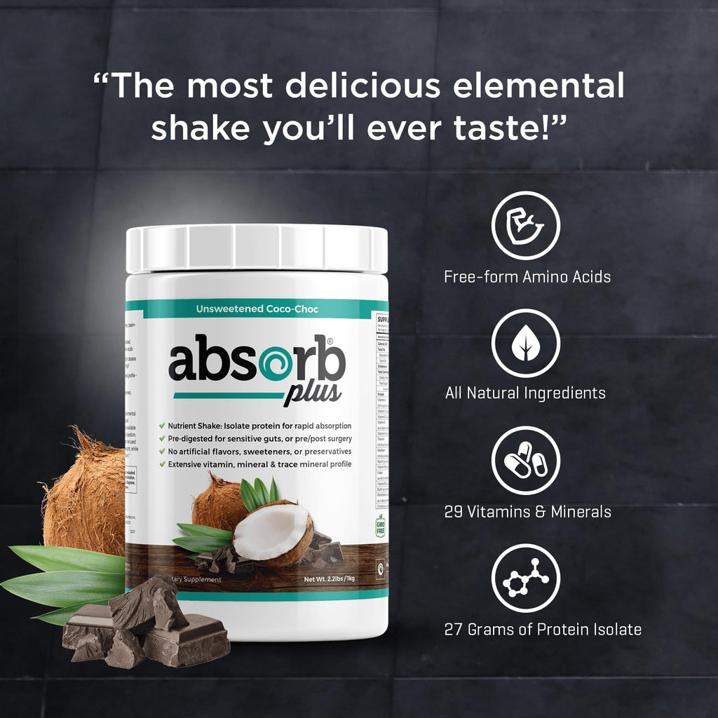 Absorb Plus Vegan Isolate Protein - Gut Health, Nutritional Support, Natural Ingredients, Non-GMO, Gluten-Free, Organic Sprouted Rice Protein (2.2 lbs, Unsweetened Coco-Choc)