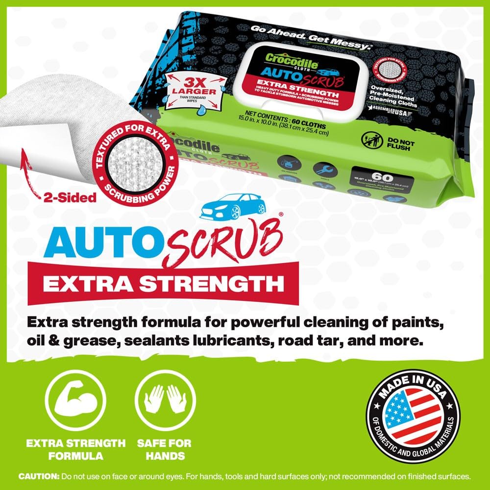 Crocodile Cloth AutoSCRUB Heavy-Duty Cleaning Wipes, 60 Count