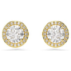 Swarovski Una Stud Earrings, Round Cut, Gold Tone, Gold-Tone Finished