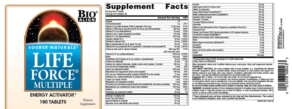 Source Naturals Life Force Multiple, Energy Activator* - 180 Tablets
