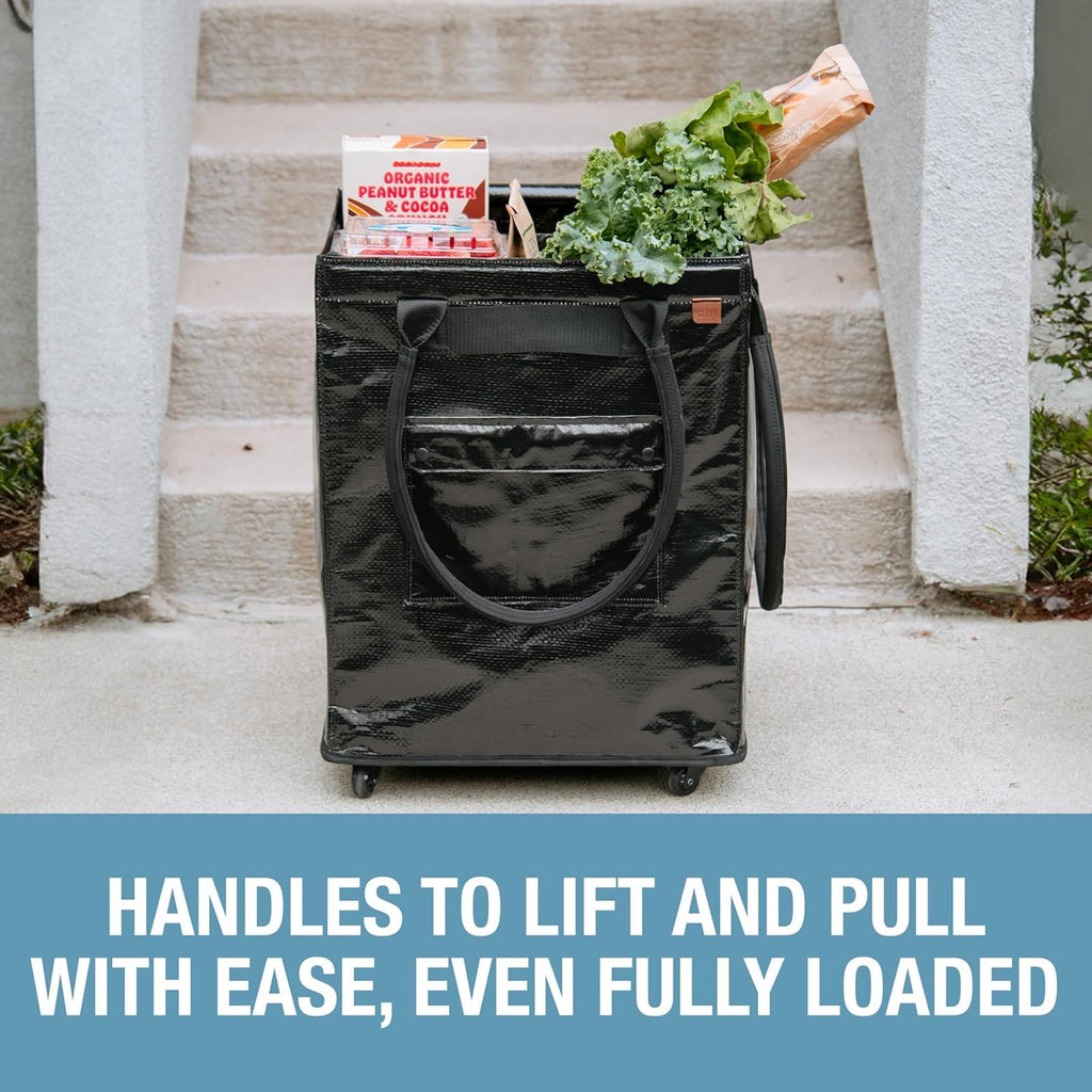 CleverMade Hauler Rolling Tote Bag, 90L Collapsible Portable Shopping Cart with Wheels for Groceries, Laundry, Organization – Utility Tote with 75 lb Capacity, Basket with Wheels, Leeward Navy