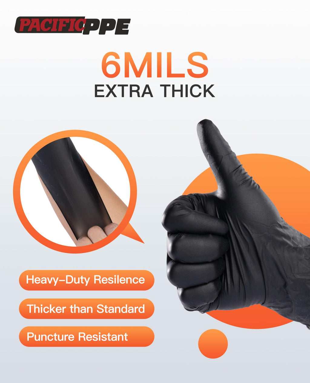 PACIFIC PPE 6-mil Heavy Duty Black Nitrile Gloves, Chemical Resistant, Food Safe, Latex Free Disposable Gloves for Mechanic, Cooking, and Cleaning, 100PCs, XL