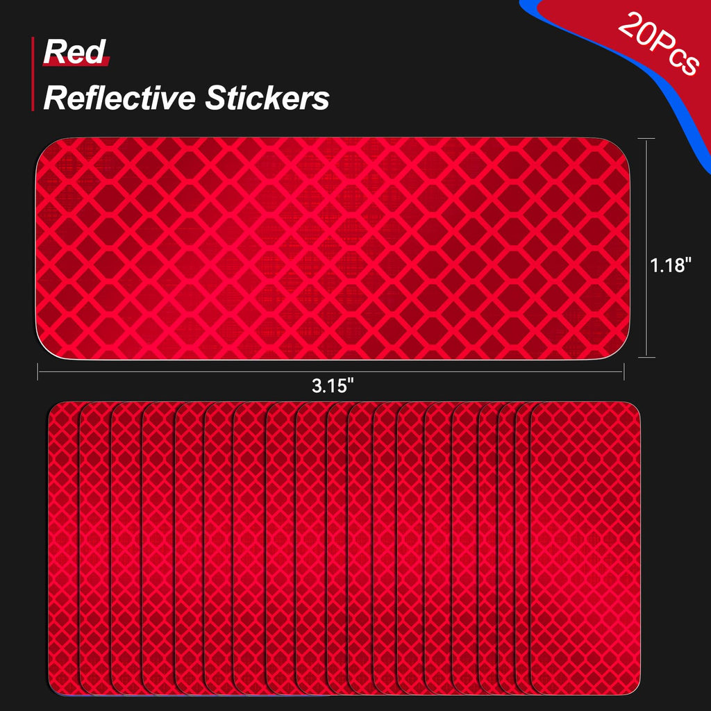 PHIXBEAR 20 Pcs Super Reflection Reflective Stickers, Safety Reflective Tape for Car Bike Mailbox Helmet, Red Tape Outdoor Waterproof 3.15" X 1.18"