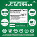 Zazzee Organic Lemon Balm 10:1 Extract, 3000 mg Strength per Capsule, 180 Vegan Capsules, 6 Month Supply, Standardized and Concentrated 10X Extract, 100% Vegetarian, All-Natural and Non-GMO