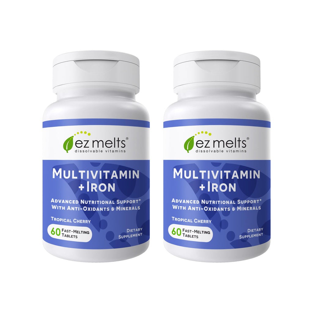 EZ Melts Multivitamin + Iron - Daily Multivitamin for Women & Men - Supports Healthy Energy Levels & Antioxidant Protection - Non-GMO & Vegan - Tropical Cherry - 120 Dissolvable Tablets (60 Servings)