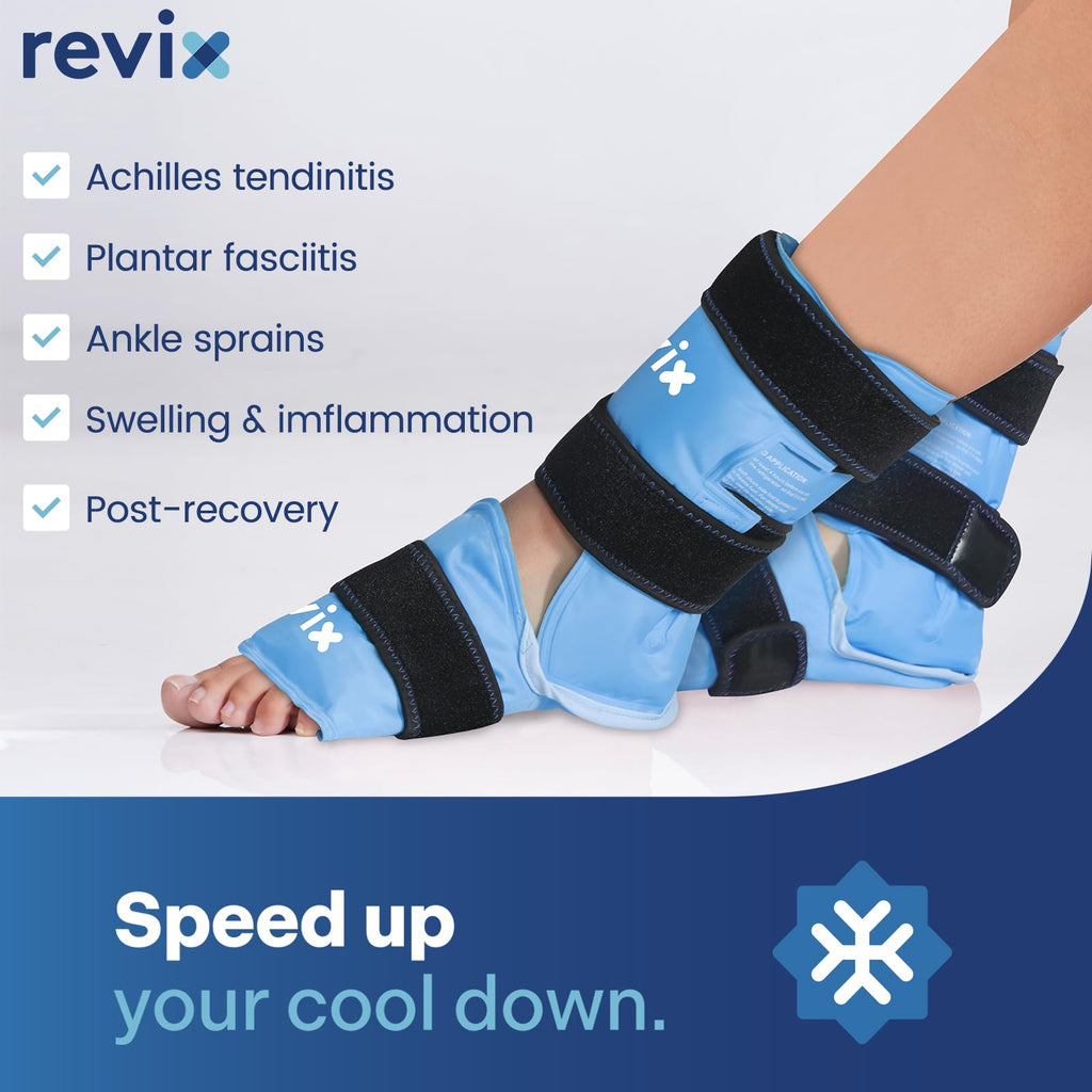 REVIX Foot Ankle Ice Pack Wraps for Discomfort, Reusable Gel Ice Wrap with Cold Compression Therapy, Plantar Fasciitis, Post-Workout Feet Recovery, Soft Plush Lining, 2 Packs