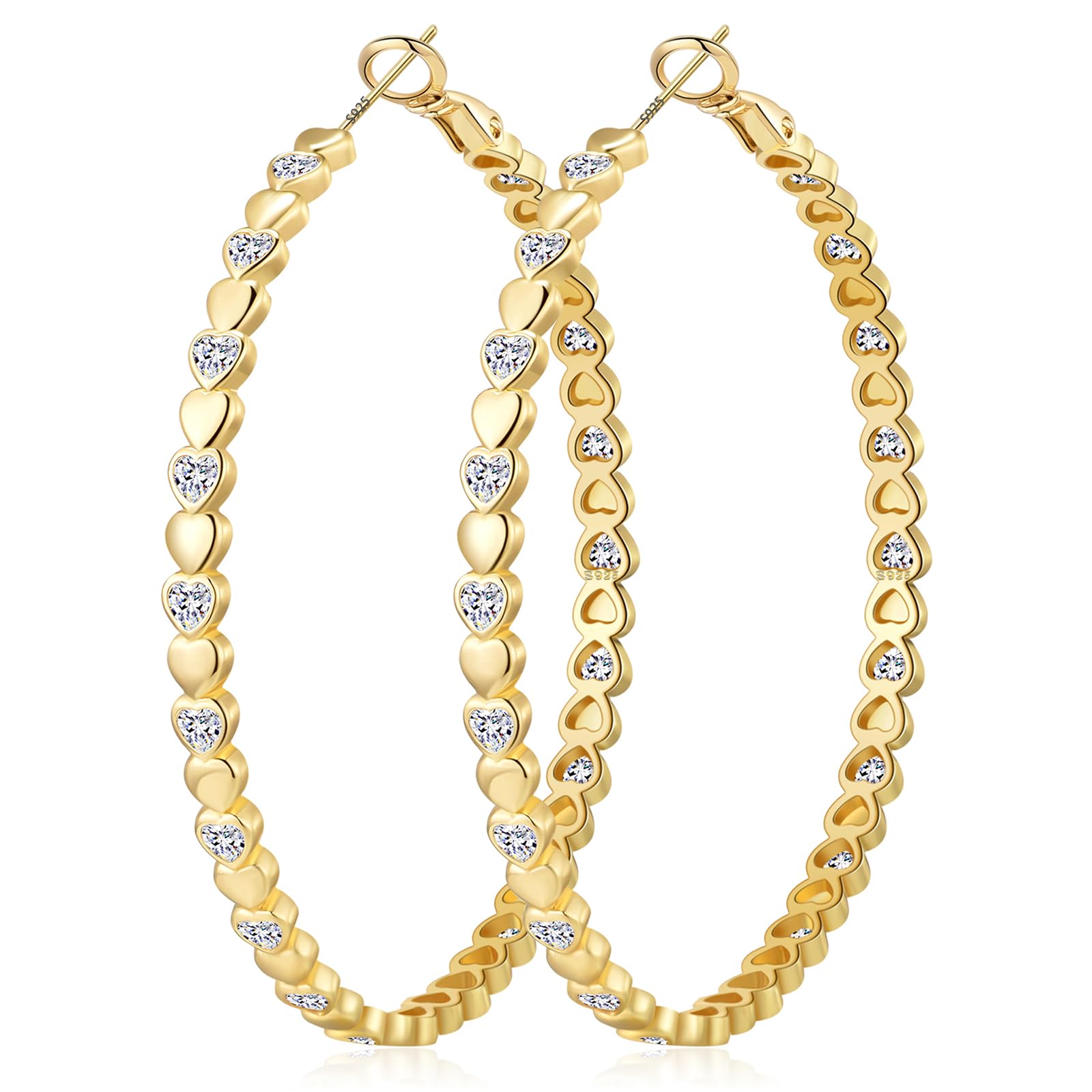 OOOPEL Gold Hoops Earrings for Women Sparkling 14k Gold Plated Rhinestone Hoop Earring for Womens Cubic Zirconia Jewelry Gift Large Hoop Earrings for Women