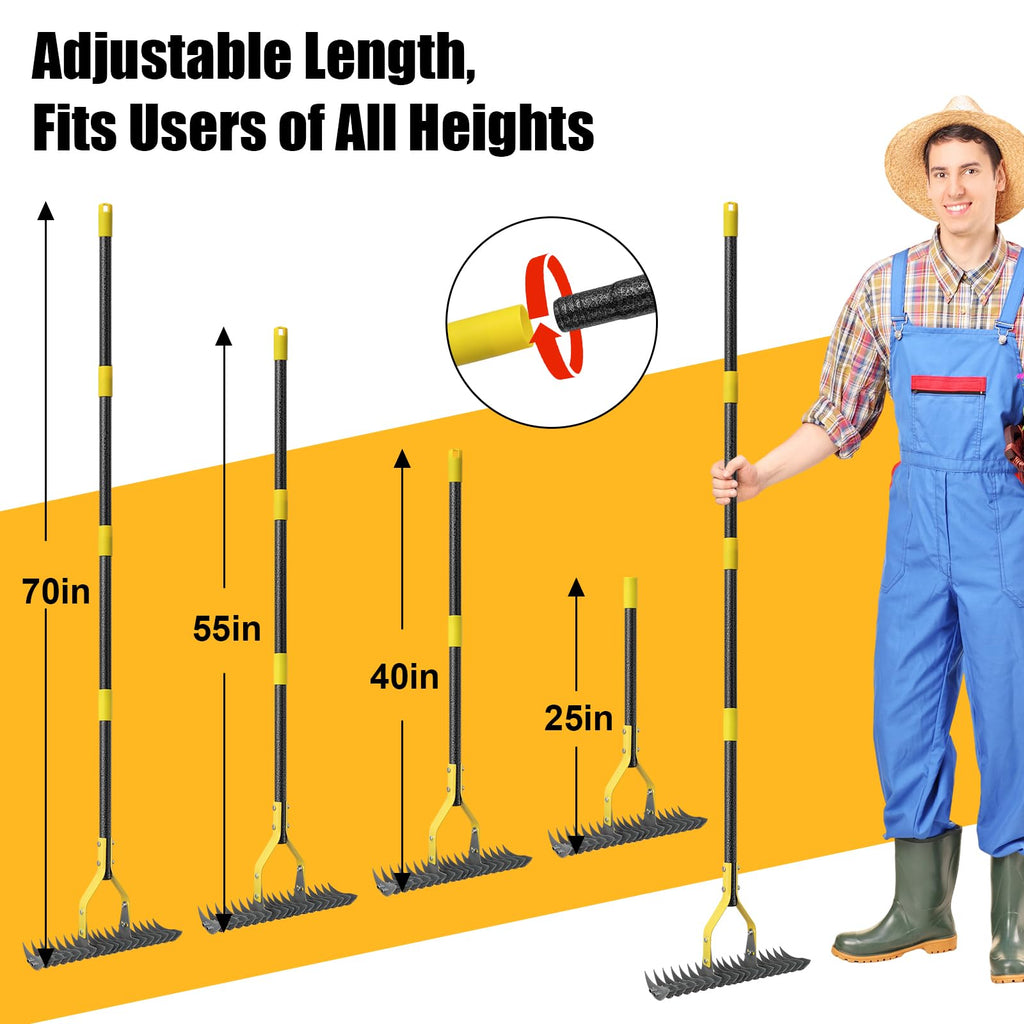 Heavy Duty Thatch Rake for Lawns -15" Dual-Action Dethatcher Thatching Rake with Sharp Blade for Dead Grass Removal,Soil Loosening,Lawn Dethatching,70" Manual Thatcher for Yard,Garden, Lawn