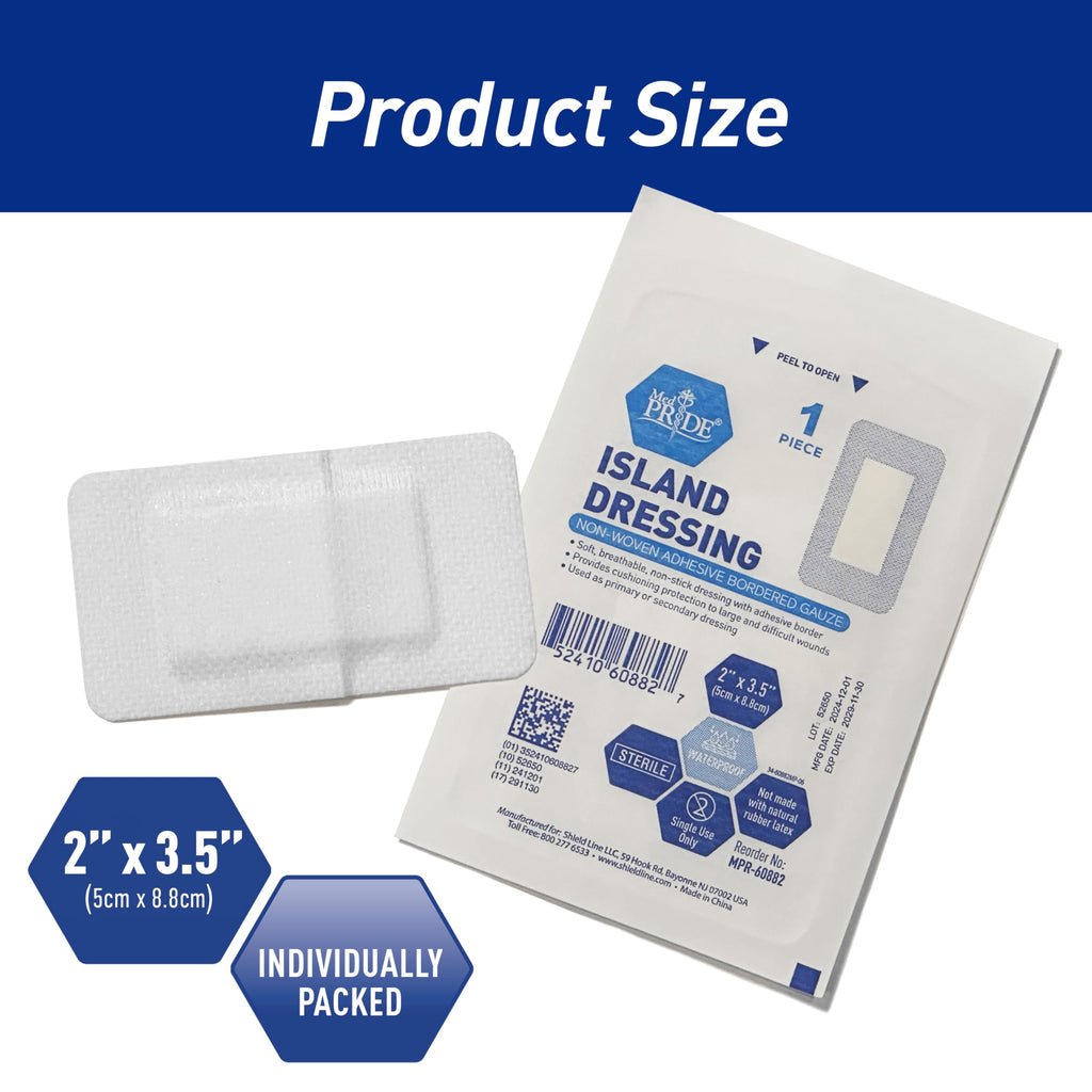 MED PRIDE Sterile Bordered Gauze Island Dressing,2x3.5 in,50-Count