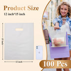 COSGOOLK 100 Pcs Plastic Bags With Handles 12"x15", Clear Gift Bags Shopping Merchandise bags for Small Business Retail Stores