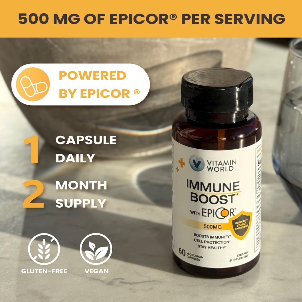 Vitamin World EpiCor 500 mg, Immune Health Support, Gluten Free, Vegetarian, 60 Capsules