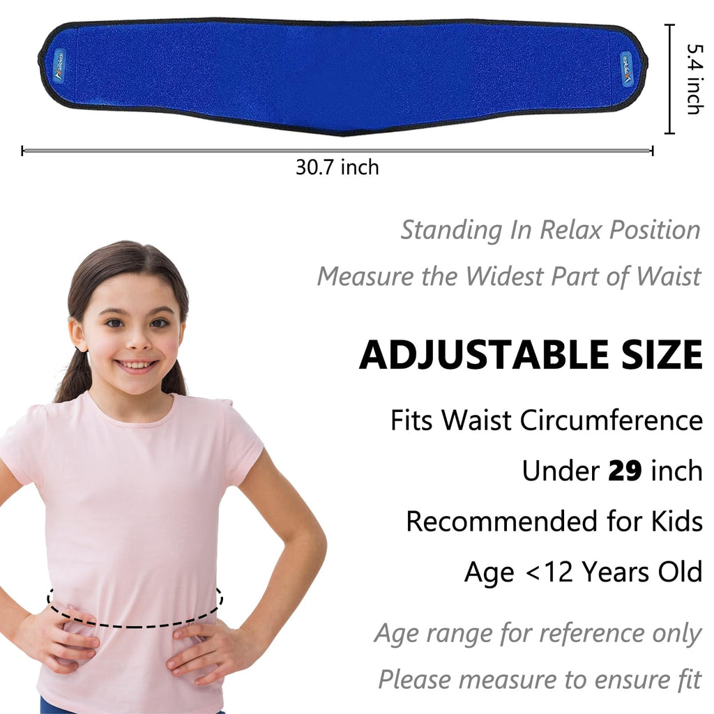 Luwint Kids Waist Belt Brace Support - Abdominal Binder Hernia Band for Waist Back Pain Relief Dance Yoga Volleyball Basketball (Blue)