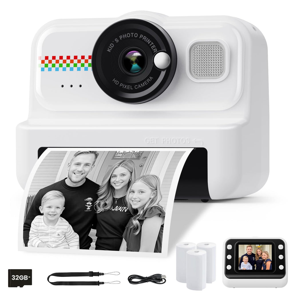 HiMont Kids Instant Print Camera, 1080P HD Kids Camera Instant Print with 3 Rolls Print Paper & 32GB Card, Ideal Kid Toys Gifts for Boys & Girls Age 3-14 (Black)