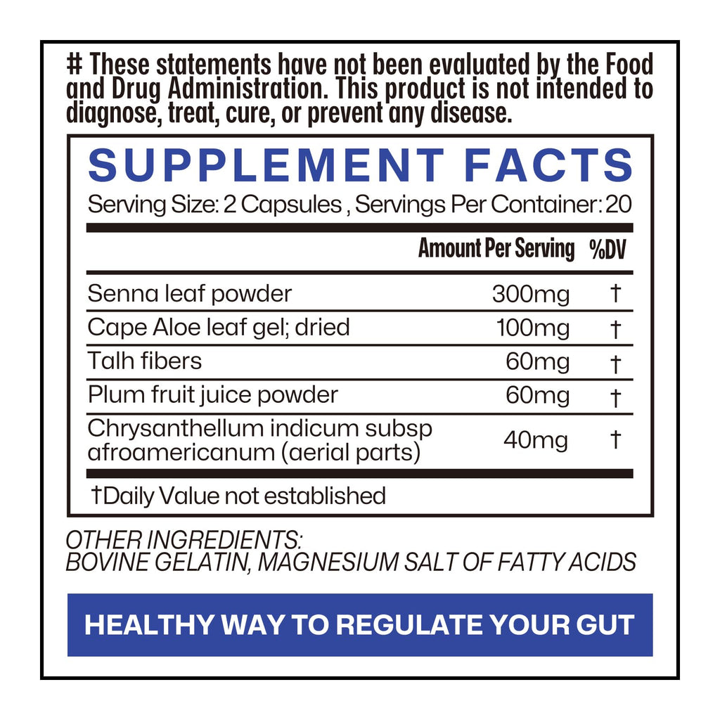 CRDT Gut Cleanse Detox for Women, Colon Cleanse & Gentle Herbal Supplements for Men, Powered with Senna Leaves, Plum, Chrysanthemum, Acacia Gum & Aloe Vera–40 Capsules (A01)