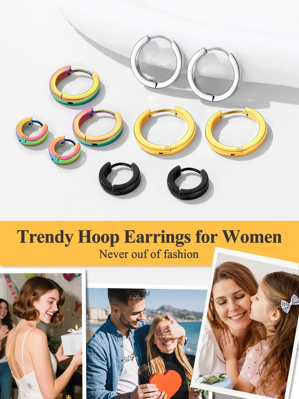 Small Silver Huggie Hoop Earrings for Women 9mm Lightweight
