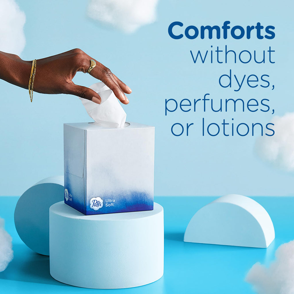 Puffs Ultra Soft Facial Tissues, 4 Mega Cube Box, 72 Facial Tissues Per Box