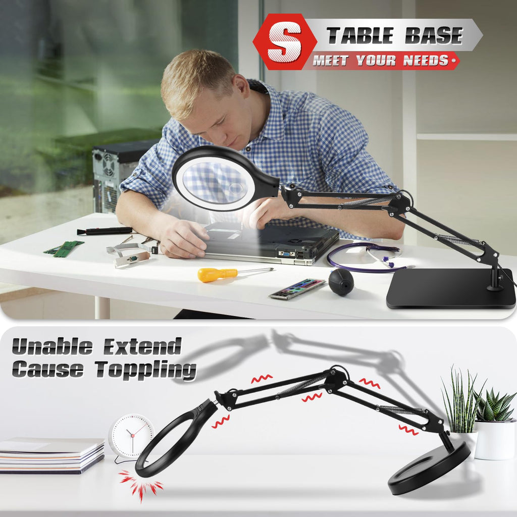 NZQXJXZ 10X 30X Large Magnifying Glass with Light and Stand, 5-inch LED Lighted Magnifier, 3 Color Modes Stepless Dimmable, Hands-Free Magnifying Glass Desk Lamp for Reading Craft Hobby Close Work