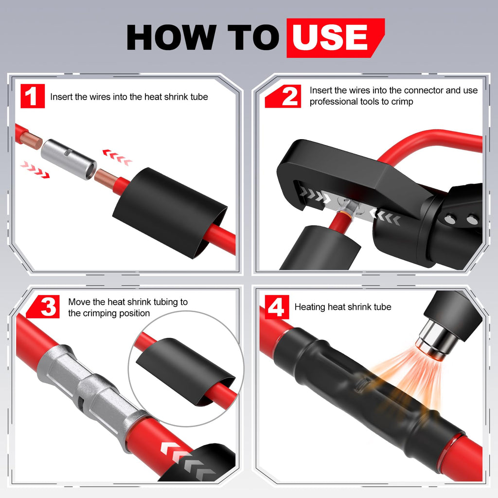 AIRIC Heat Shrink Butt Connectors 22-16 AWG, 500 Pcs Waterproof Electrical Crimp Splice Terminal for Auto Repair, Insulated Marine Grade Connector for 22,20,18,16 Gauge,Wire Crimps Terminals, Red