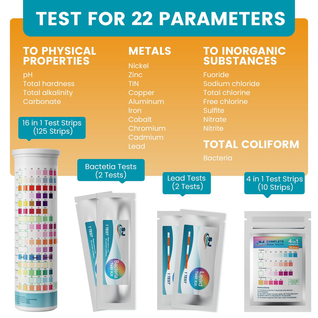 SJ WAVE 22 in 1 Water Test Kits - 10 Strips Drinking Water Test Kit, Home Tap and Well Water Tester