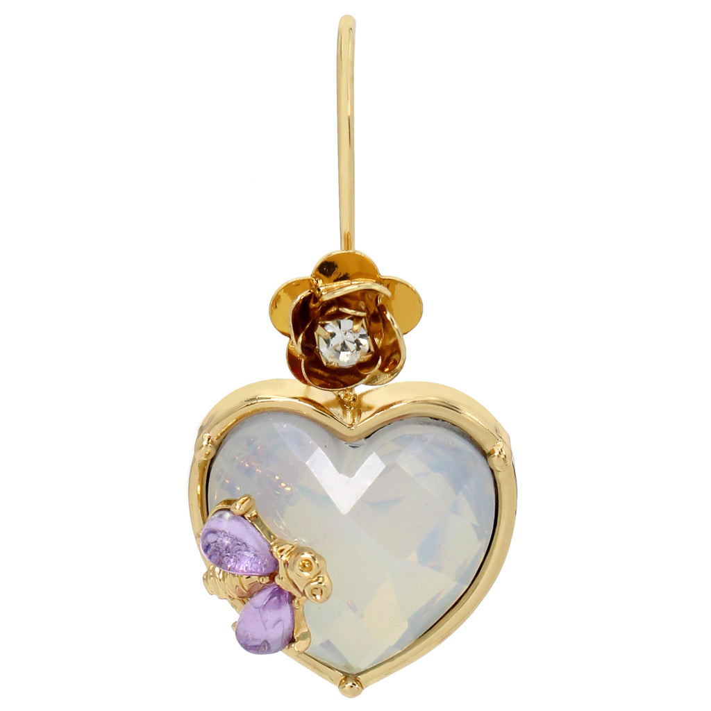 Betsey Johnson Womens Stone Heart Dangle Earrings
