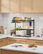 Sakugi 2-Tier Over the Sink Dish Drying Rack, 30"-33.9" L, Black
