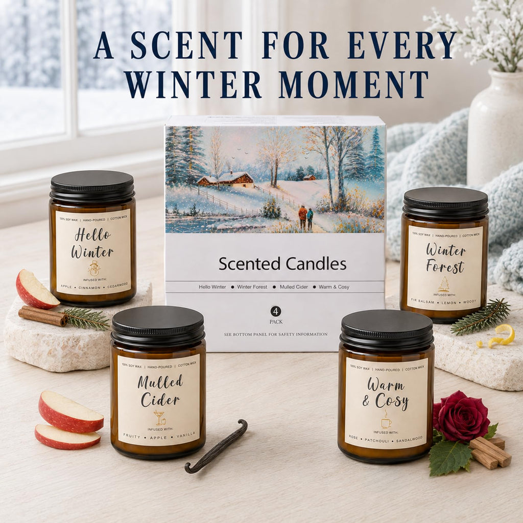 Scented Candles, 4 Pack Soy Candles Winter Gift Set, 28 oz