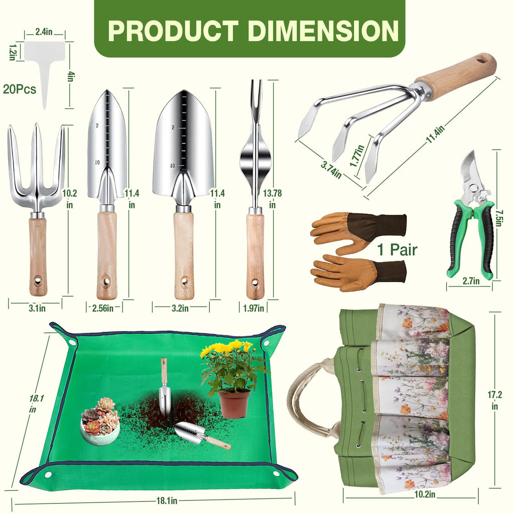 Gardening Tools Set for Women 29Pcs Heavy Duty Garden Hand Tools Set with Floral Tote Bag Rust-Proof Garden Tool Kit Supplies Gardening Esssential Garden Gifts for Mothers Day Mom Beginner