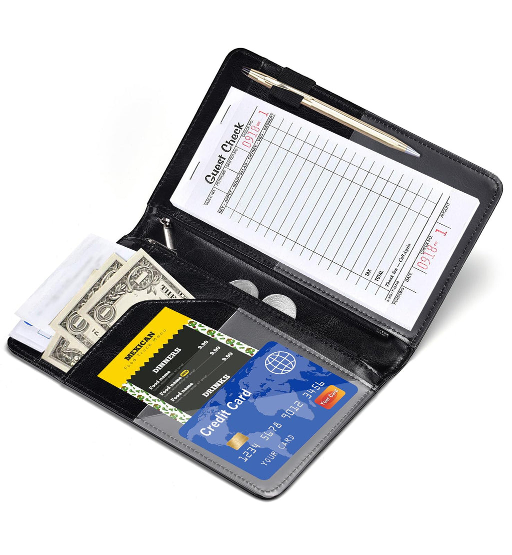 Server Books for Waitress - Leather Waiter Book Server Wallet with Zipper Pocket, Cute Waitress Book&Waitstaff Organizer with Money Pocket Fit Server Apron