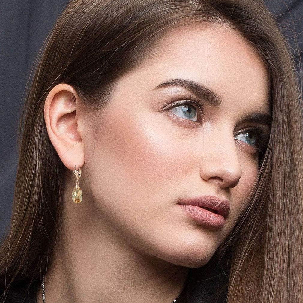 EVEVIC Austrian Crystal Teardrop Leverback Drop Earrings for Women