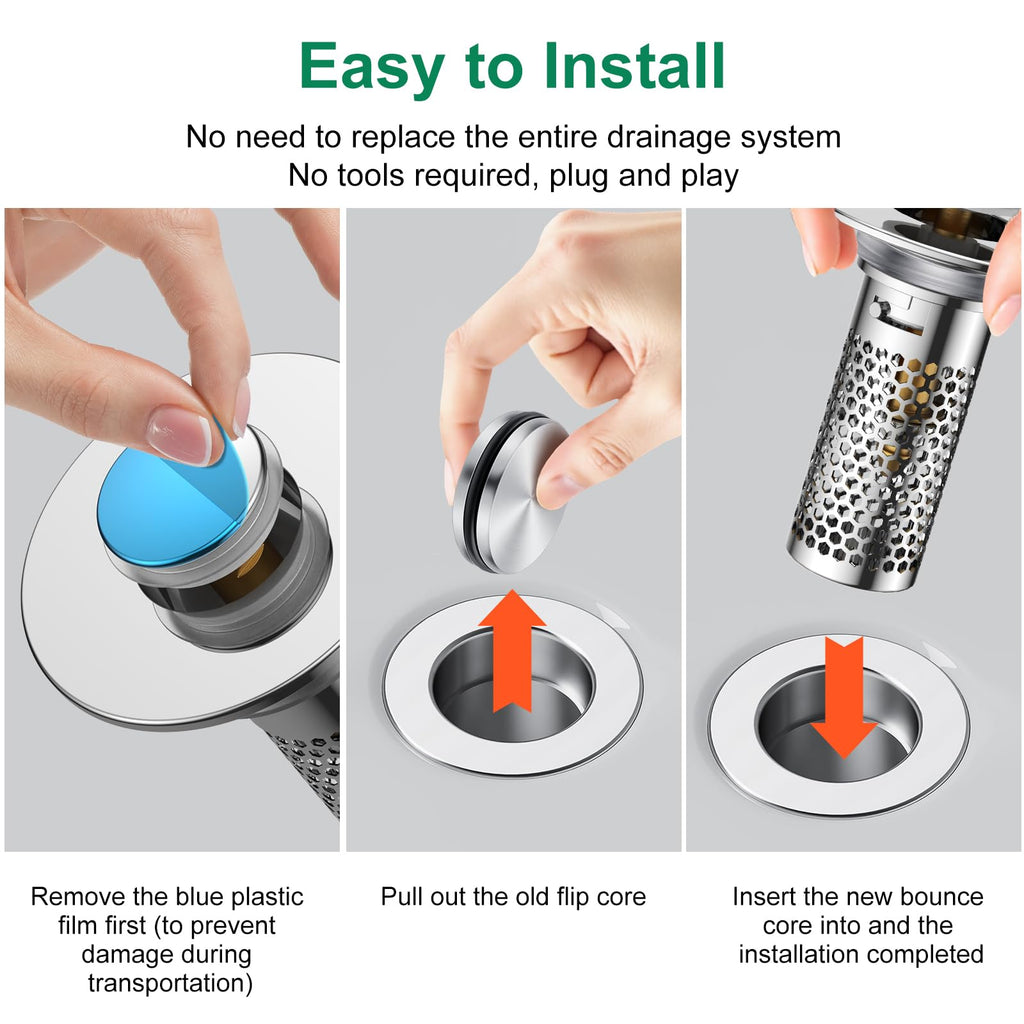 Bathroom Sink Drain Strainer,Universal Pop-Up Sink Stopper Hair Catcher, Anti-Clog Stainless Steel Drain Filter Basket, Removable Sink Drain for Bathroom Sink Stopper (YSilver-2（with Buckle）)