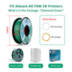 ZIRO Diamond Series Filament, 3D Printer Filament 1.75mm, Shiny Sparkle PLA with Glitter, Twinkling Neatly Wound 1kg/2.2lbs Spool, Fit Most FDM 3D Printers, Dimaond Green