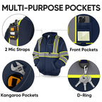 TICONN High Visibility Safety Sweatshirt Hoodie, Reflective Hi-Vis ANSI Class 3 Fleece Zippered Hooded Jacket for men and women (Navy, 3XL)