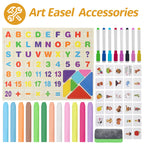 Tabletop Painting Wooden Art Easel for Kids - 4-in-1 Double-Sided Drawing Board for Toddlers 2-4, Chalkboard & Dry Whiteboard with Markers, Eraser, Magnetic Letters/Numbers & Flashcards