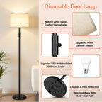 【Upgraded】 Dimmable Floor Lamp for Living Room,1000 Lumens Bulb Included, Modern Floor Lamps Simple Design with Linen Shade, Tall Standing Lamp for Bedroom Office Dining Room, Black Pole Lamp