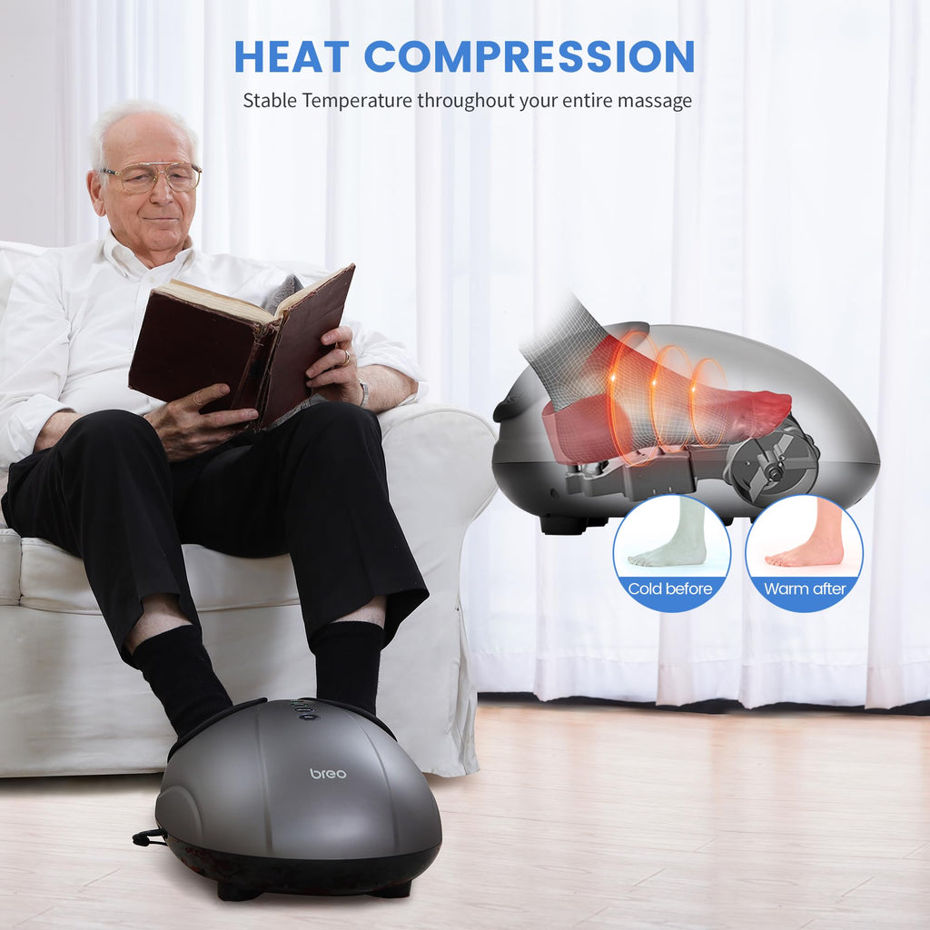 Breo Foot Massager Machine with Heat, Deep Kneading, Air Compression, Rolling Massage for Tired Feet and Plantar Fasciitis, Fits up to EU Feet Size 46