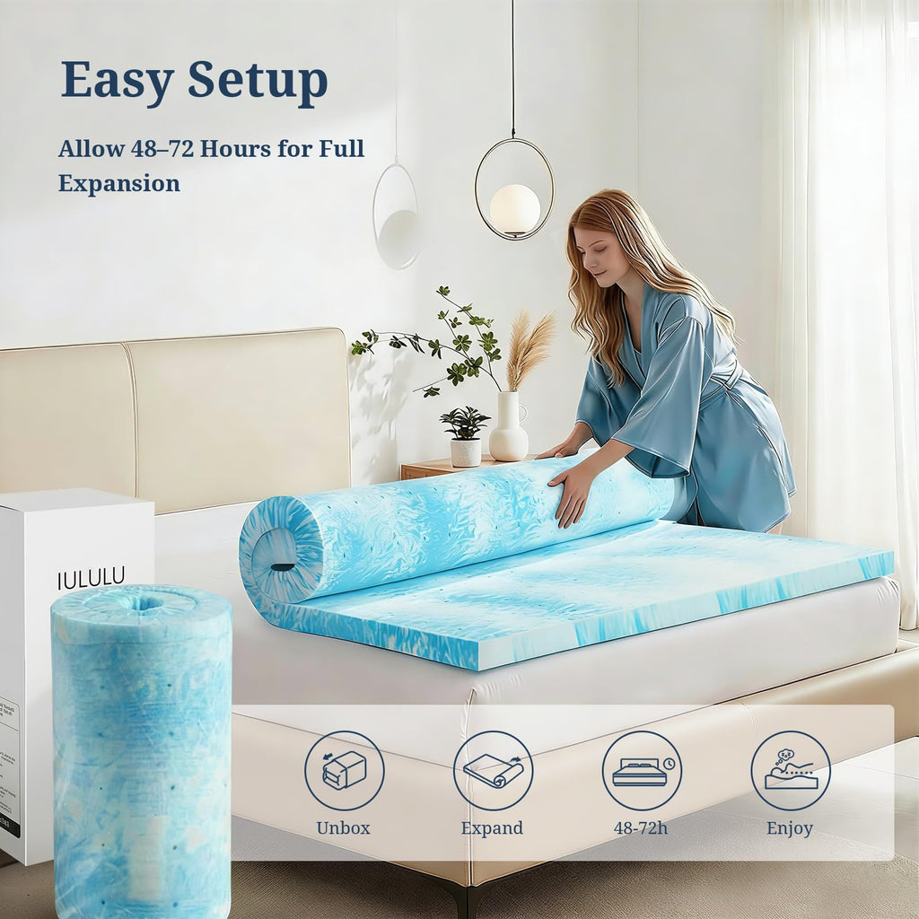 Mattress Topper Queen, 3 Inch Gel Memory Foam Bed Topper for Queen Size Bed, CertiPUR-US Certified, Blue