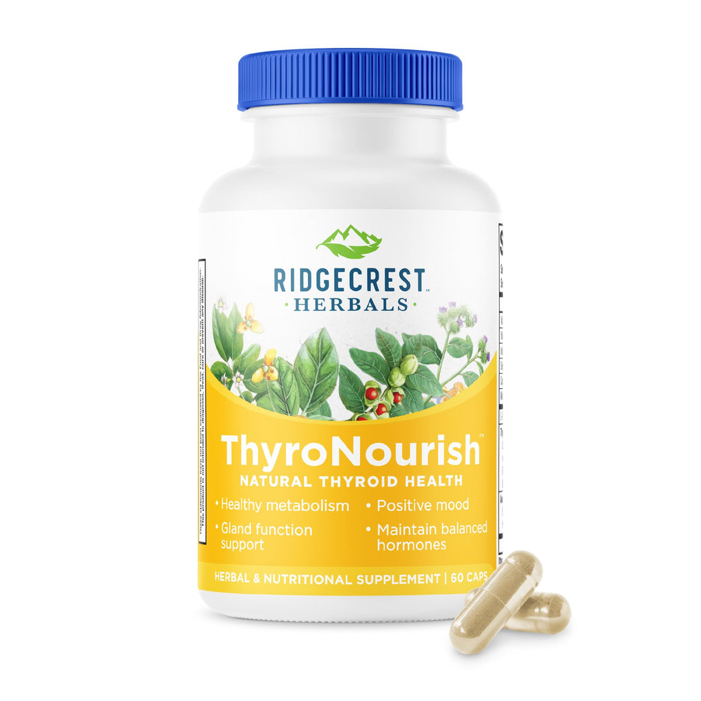 Ridgecrest Herbals ThyroNourish, Thyroid Support, Herbal and Vitamin Supplement with Ashwagandha, L-Tyrosine, Iodine, Copper, Kelp. Supports Energy, Metabolism Health, Normal Sleep (60 Caps, 30 Serv)