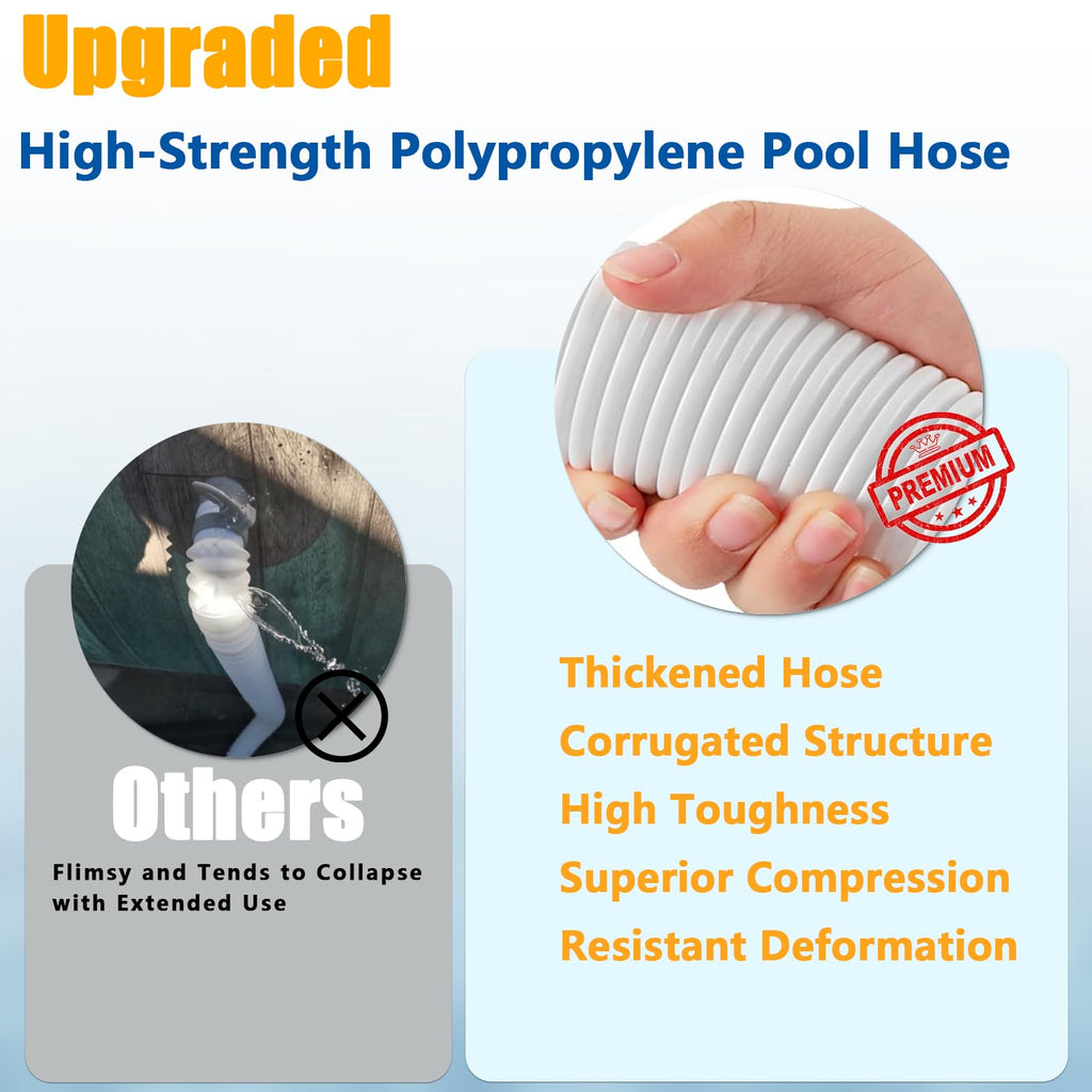 1.25 Inch Pool Hose for Above Ground Pools, 1-1/4" x 3ft Flexible Pool Skimmer Hose Replacement Compatible with Intex, Coleman, Summer Waves, XtremepowerUS, Bestway, Sand Filter Pumps (White, 2 Pack)