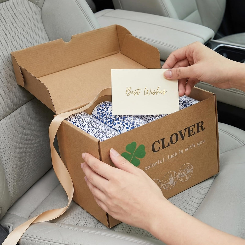 CLOVER Car Tissue Holder with Facial Tissues Bulk,4 Tubes Lotion, Travel Tissues for Cup Holder, Car tissues Cylinder with Gift Wrapping(3-ply,200 Sheets)