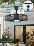 Orison Outdoor Ceiling Fans with Lights for Patio, 24" Weatherproof Ceiling Fan, Gazebo Fan Remote & APP Control, 3CCT Dimmable,Caged Plug in Ceiling Fan with Hanging Hook for Pergola Porch Canopy
