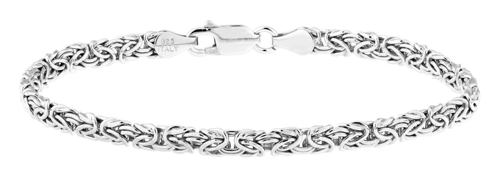 Miabella Italian 925 Sterling Silver or 18K Gold Plated 4mm Byzantine Link Chain Anklet Ankle Bracelet for Women, Made in Italy (sterling silver, Length 10 Inches)