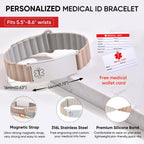 MEALGUET Comfortable Medical ID Bracelet for Men & Women - Custom Engraved Silicone Strap Comfort Medical Alert Bracelets for Sports,Adjustable Waterproof Customizable ID Wristband,White blue