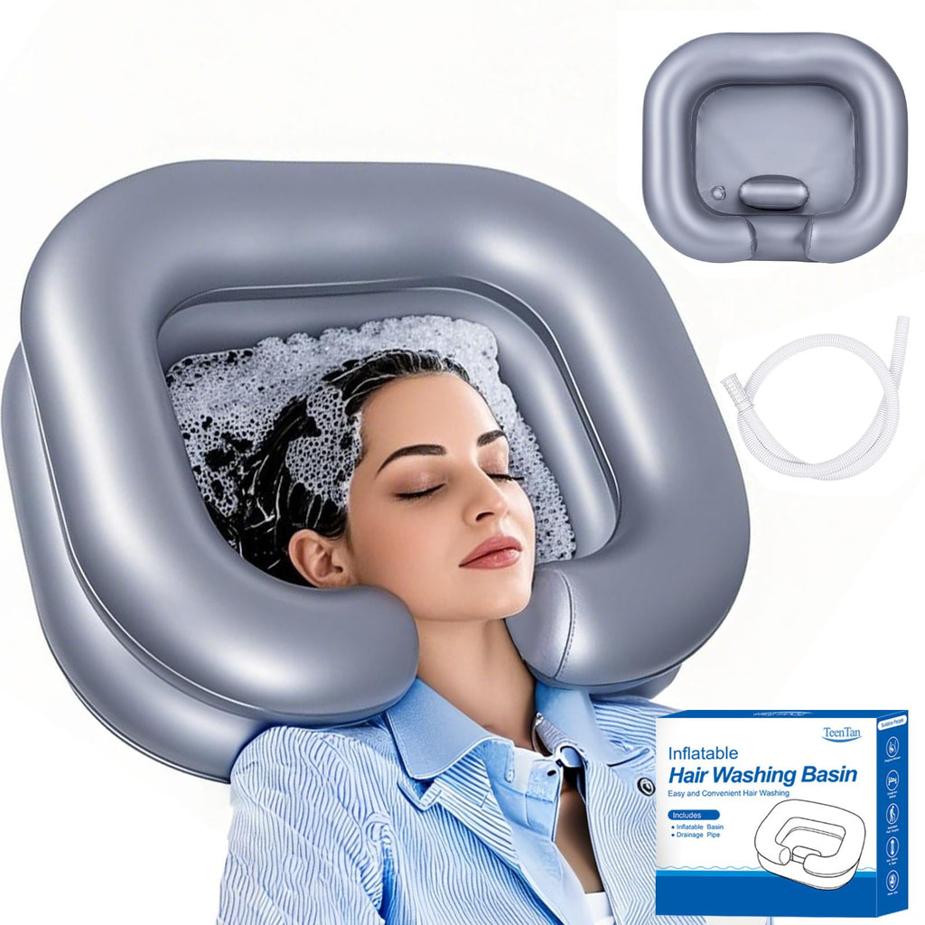 Inflatable Shampoo Basin for Bedridden and Disabled,Portable Shampoo Bowl for Injured, Hair Washing Basin for Childred,Pregnant Woman,Easy Hair Washing at Home (Silvery)