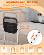 Yetulike Bed Rails for Elderly Adults Safety - Adjustable Bed Assist Rail for Seniors - Stable Beds Side Rails with Storage Bag & Fixing Strap, Fit King Queen Full Twin