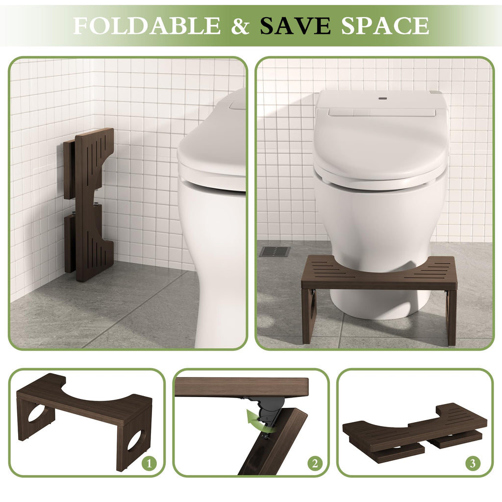 ROMGUAR CRAFT 7 Inch Bamboo Toilet Stool, Foldable Poop Stool, Bathroom Step Stool Squat (Brown)