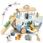 Joyreal Wooden Noah's Ark Toy for 1 Year Old Baby Boy and Girl Baptism Gift