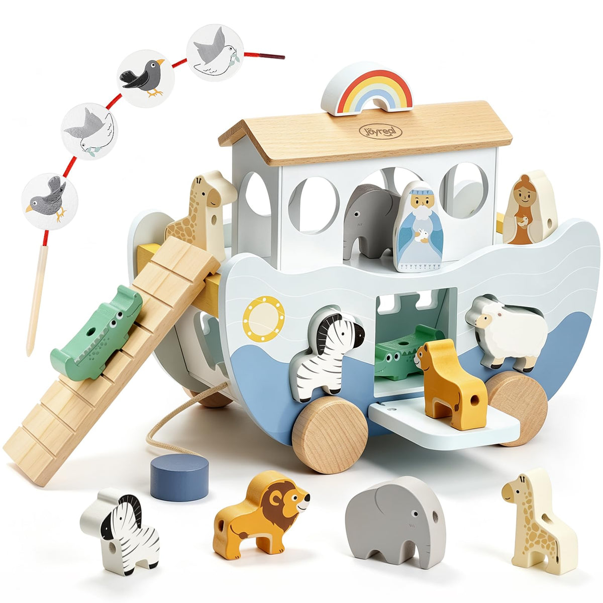Joyreal Wooden Noah's Ark Toy for 1 Year Old Baby Boy and Girl Baptism Gift