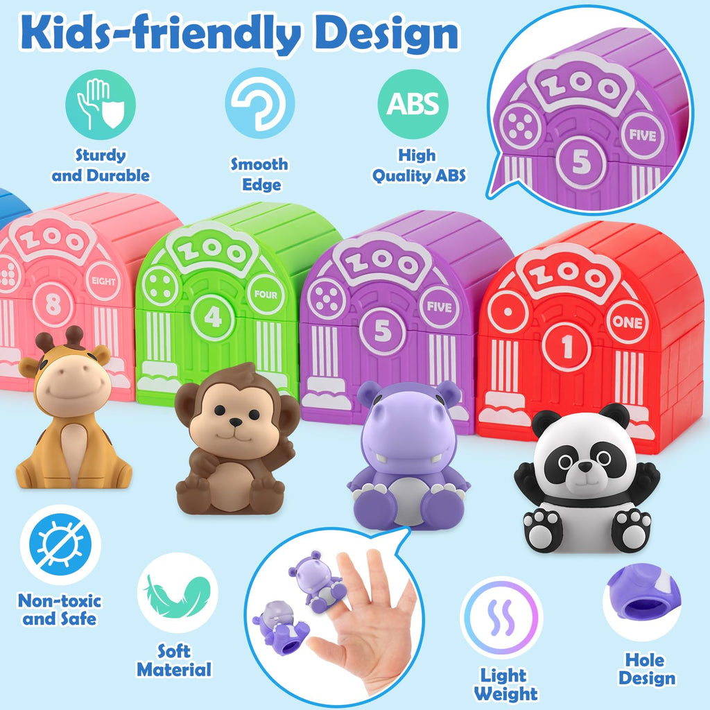 Learning Toys for Toddlers 1 2 3 Year Old Toddlers, 20Pcs Safari Animal Toys, Finger Puppets, Montessori Counting, Matching & Sorting, Christmas Birthday Gifts for Baby Boys Girls Age 12-18 Months