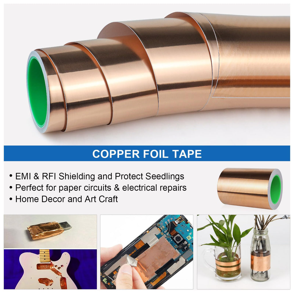 BOMEI PACK Copper Tape 6inch x 66ft with Conductive Adhesive for Guitars and Shielding, Slugs,Stained Glass, Electrical Repairs, Grounding,1 Pack